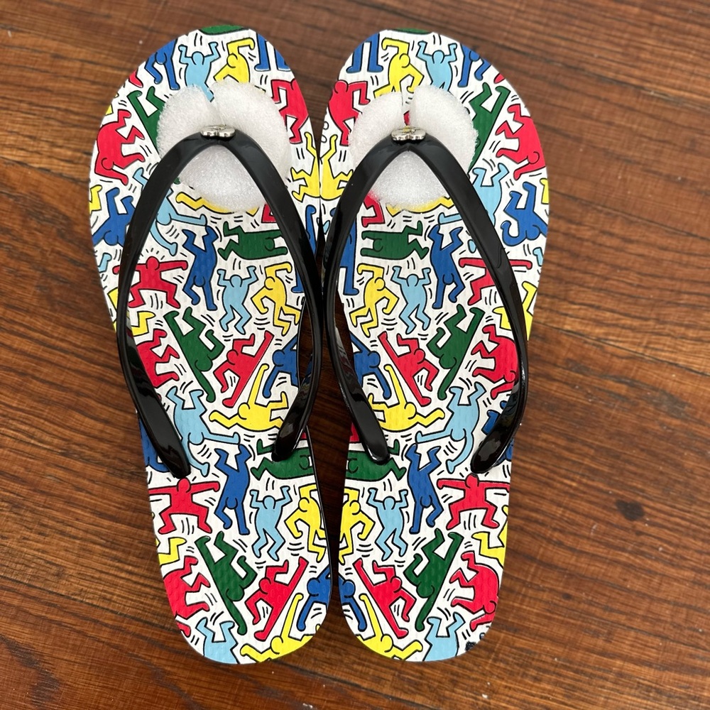 Keith Haring x Alice +Olivia Dancing Man Sandals.